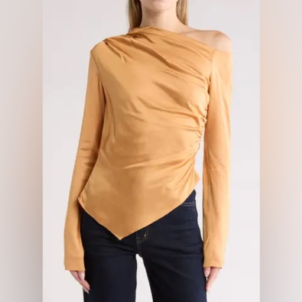 A.L.C Jaime One Shoulder Top Gold Satin Size 14